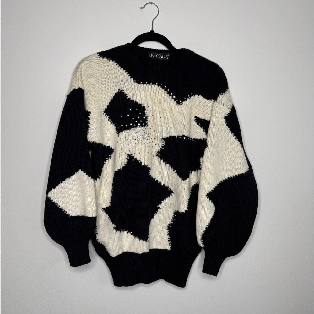 Vintage Escada Margaretha Ley Wool Sweater Rhinestone Abstract Knit 80s Designer